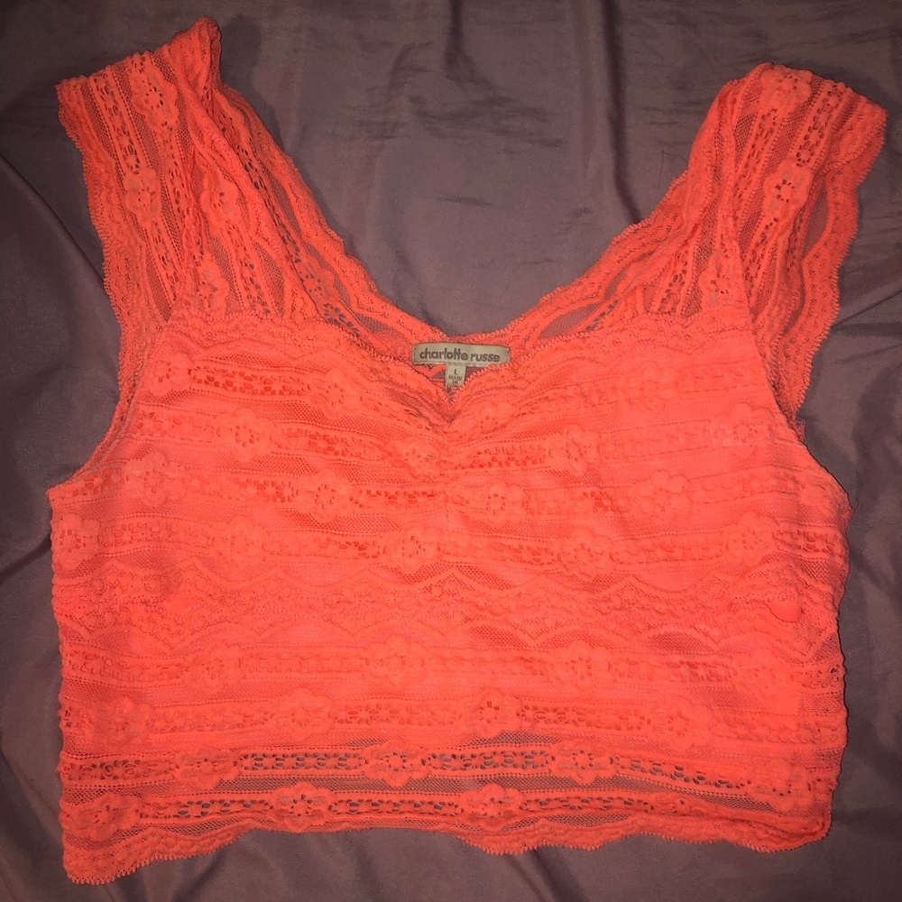 Pinkish-Orange LACY CROP TOP